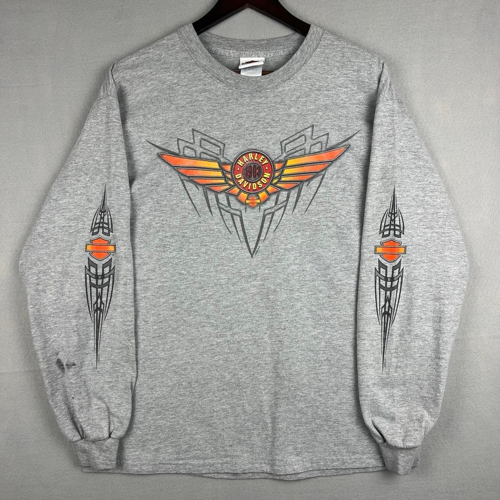 Vintage Harley Davidson Long Sleeve Hits Grey Tee Shirt 2004 L